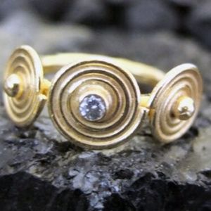 22K Gold Goddess Spiral Hammered White Topaz Ring